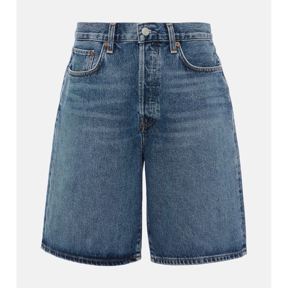 AGOLDE Mid Wash Denim Jean Shorts - Blue - Picture 2 of 13